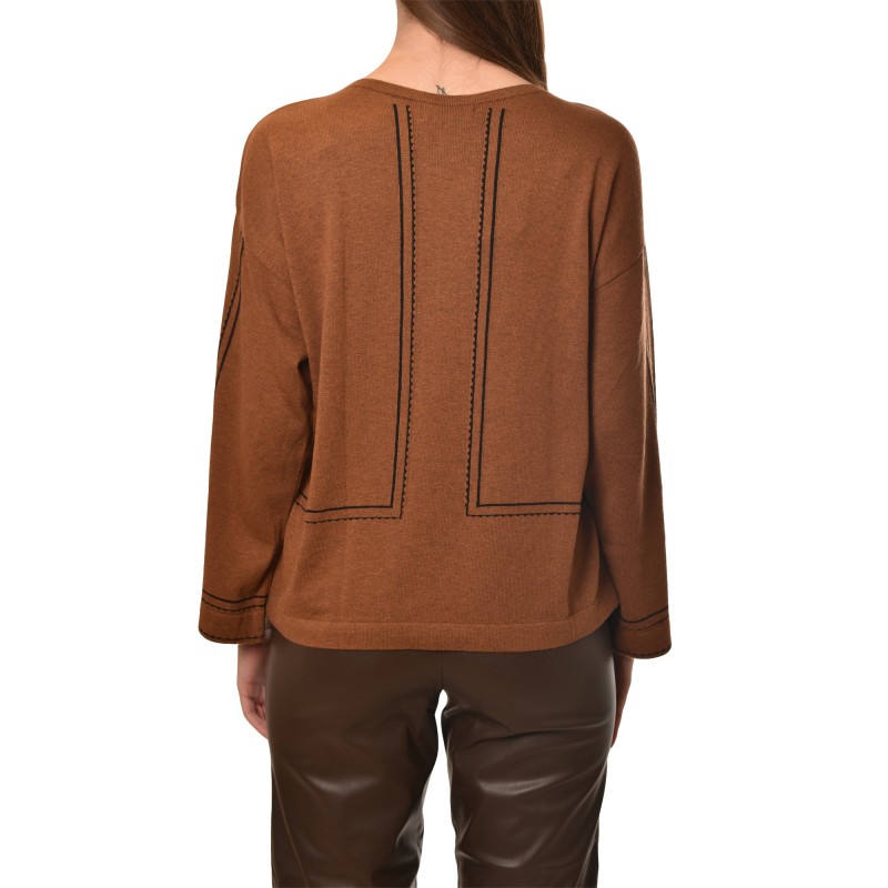 Aggel Blouse Knit Intarsia-Amber Brown/Black