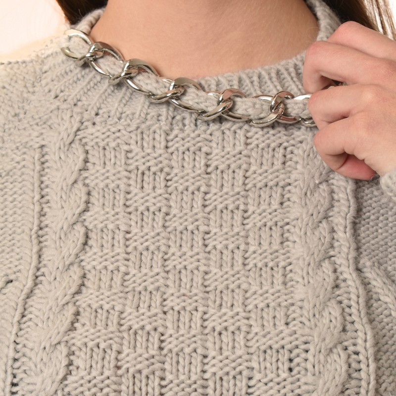 Aggel Pulover With Chain Neck Detail-Grey Arzane