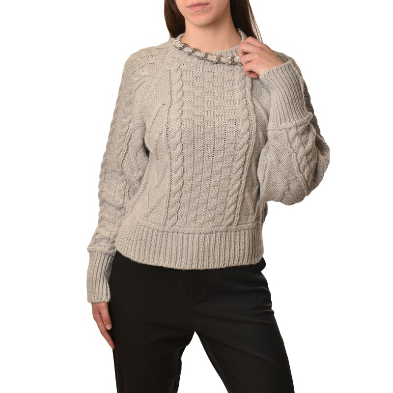 Aggel Pulover With Chain Neck Detail-Grey Arzane