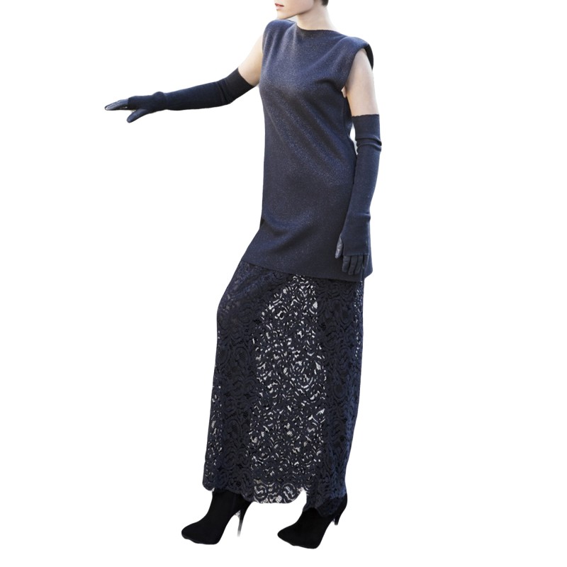 Aggel Dress Maxi Knit And Lace-Black
