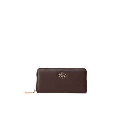 Replay Wallet Zip Around With Diamond Logo-Dark Brown