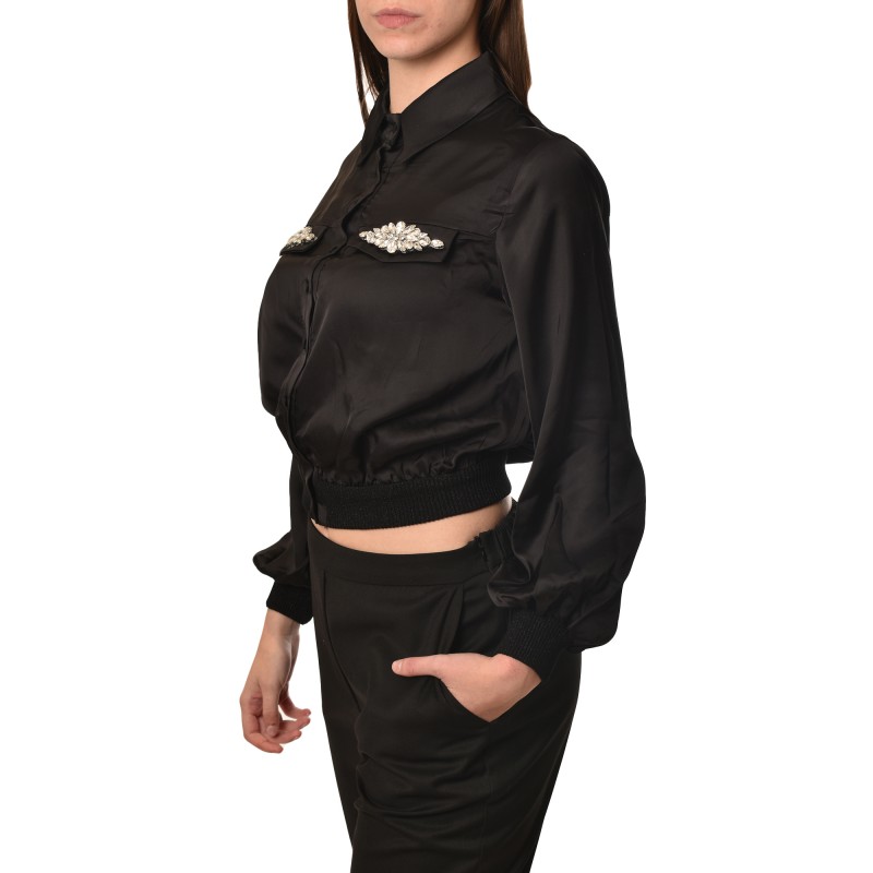 Aggel Shirt Satin With Sparkle Stone-Black Aggel Shirt Satin With Sparkle Stone-Black
