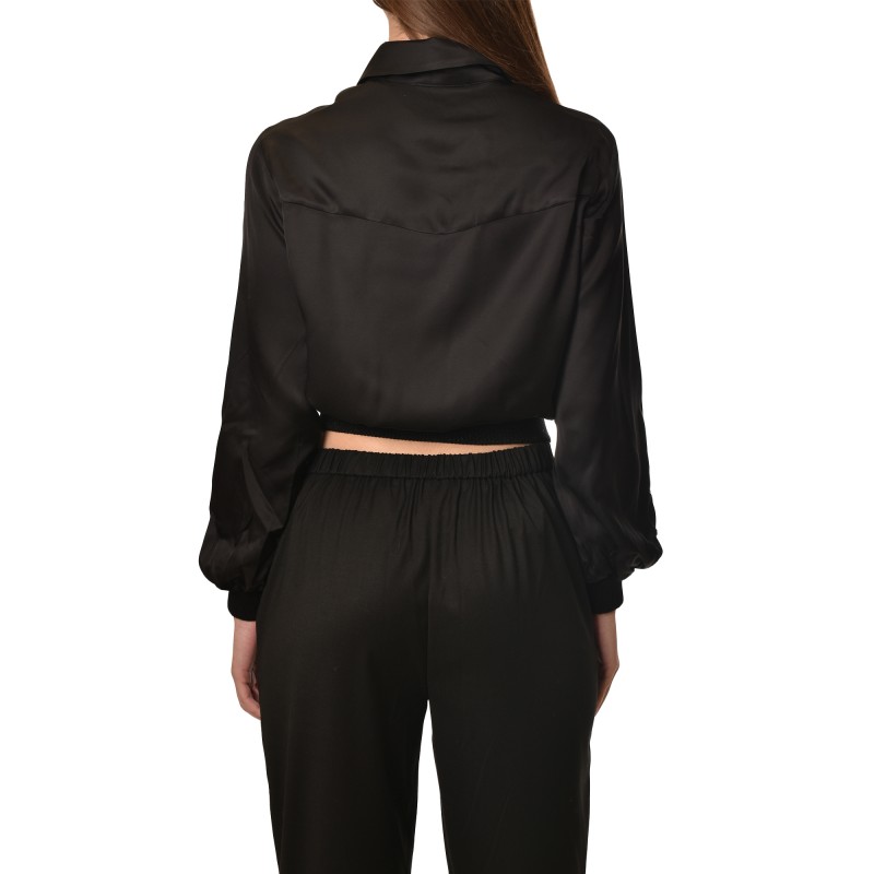 Aggel Shirt Satin With Sparkle Stone-Black Aggel Shirt Satin With Sparkle Stone-Black