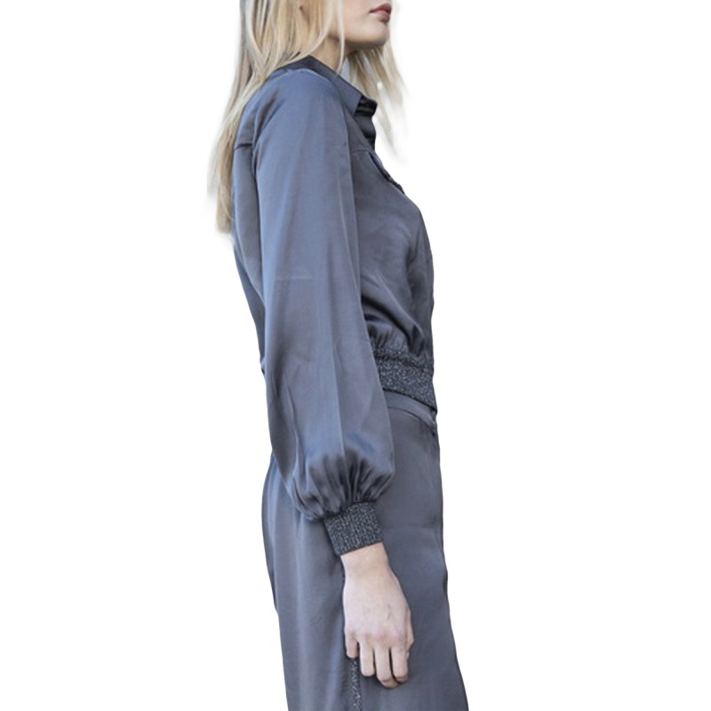 Aggel Shirt Satin With Sparkle Stone-Anthracite