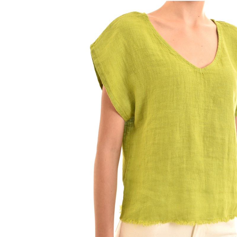 Lotus Eaters Relaxed-Fit Linen Blouse-Lime