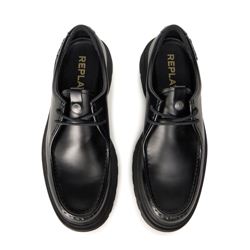 Replay Loafers Lace Up Pierce Enginner Glossy Finish-Black Replay Loafers Lace Up Pierce Enginner Glossy Finish-Black