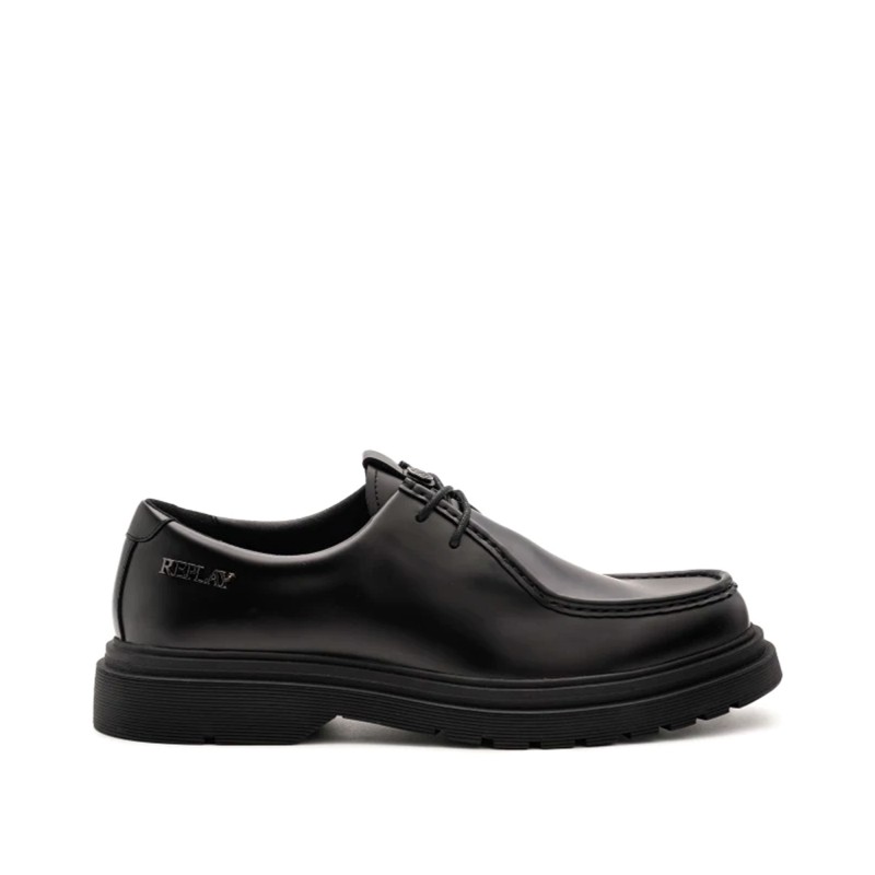 Replay Loafers Lace Up Pierce Enginner Glossy Finish-Black Replay Loafers Lace Up Pierce Enginner Glossy Finish-Black
