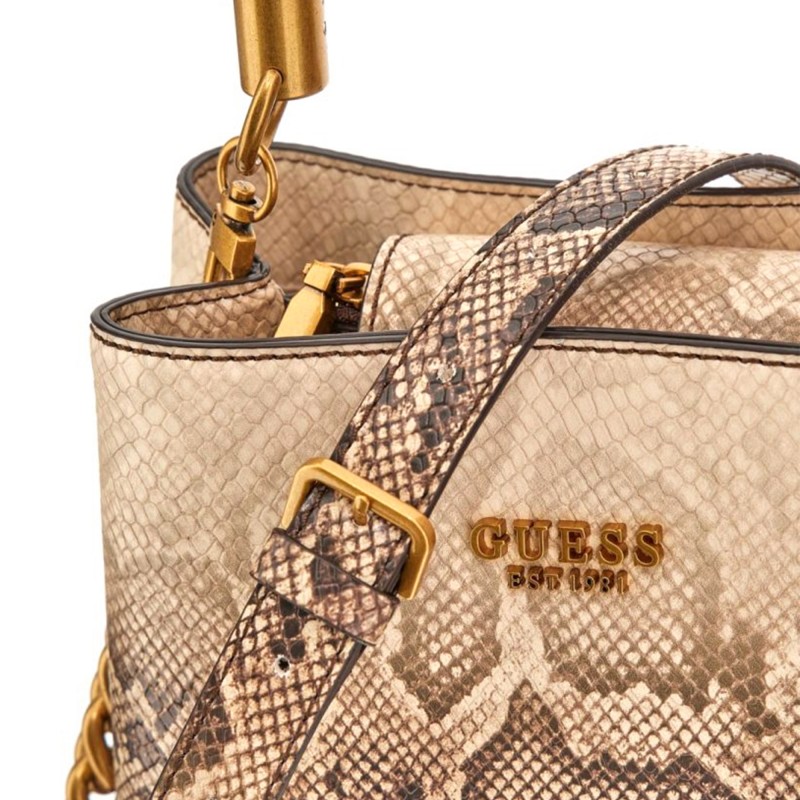 Guess Mini Handbag Backet Eire Sibel Python-Print-Natural Guess Mini Handbag Backet Eire Sibel Python-Print-Natural