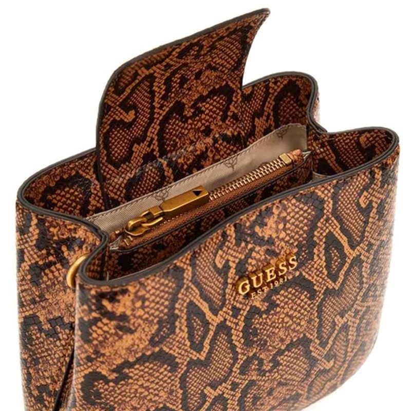 Guess Mini Handbag Eire Sibel Python-Print-Brown