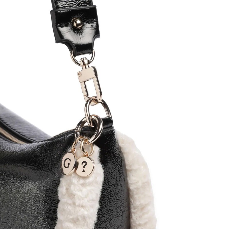Guess Shoulder Bag Davika With Faux Fur-Black Guess Shoulder Bag Davika With Faux Fur-Black