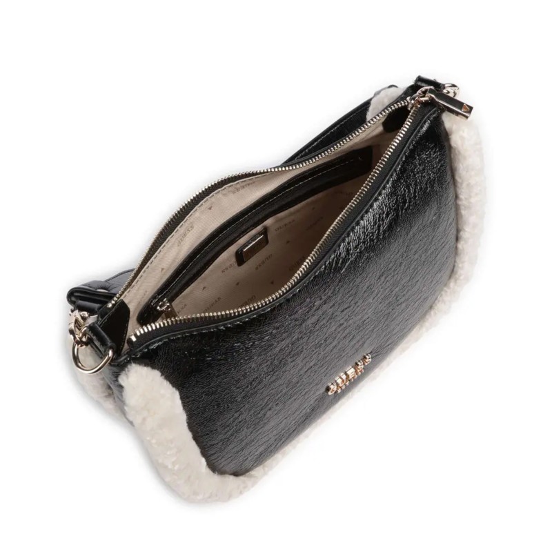 Guess Shoulder Bag Davika With Faux Fur-Black Guess Shoulder Bag Davika With Faux Fur-Black
