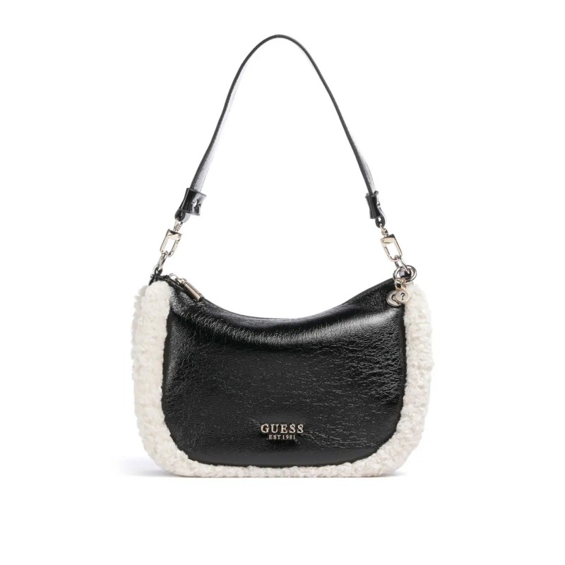 Guess Shoulder Bag Davika With Faux Fur-Black Guess Shoulder Bag Davika With Faux Fur-Black