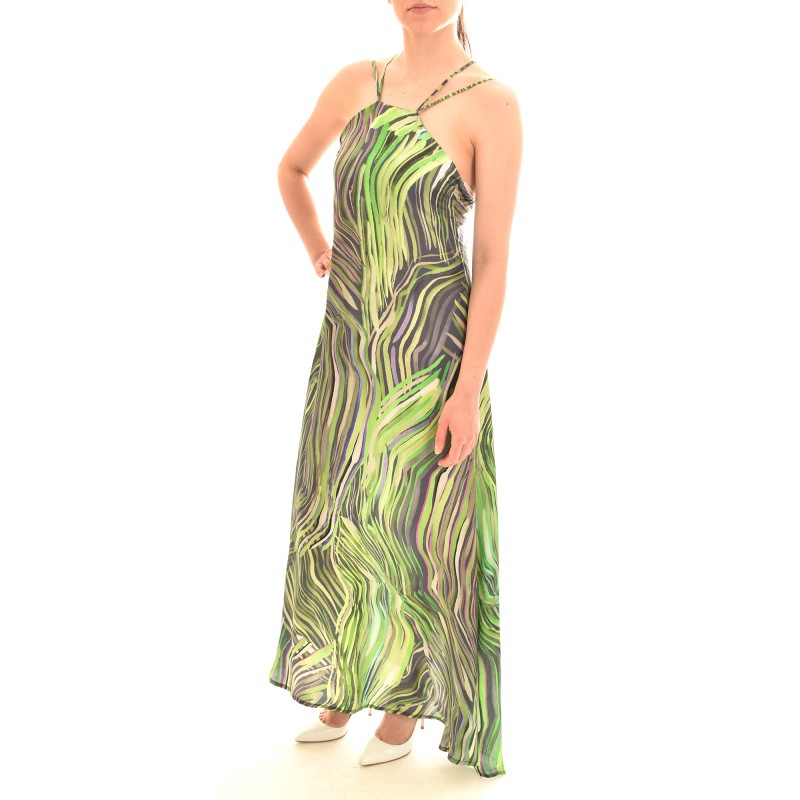 Lotus Eaters Long Satin Patterned Dress-Phosphorus Green Lotus Eaters Long Satin Patterned Dress-Phosphorus Green