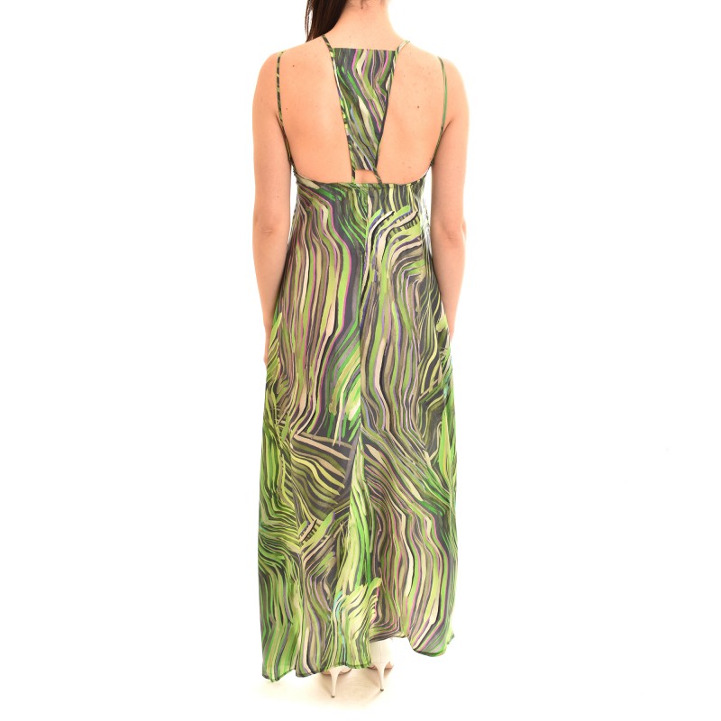 Lotus Eaters Long Satin Patterned Dress-Phosphorus Green Lotus Eaters Long Satin Patterned Dress-Phosphorus Green
