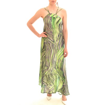 Lotus Eaters Long Satin Patterned Dress-Phosphorus Green
