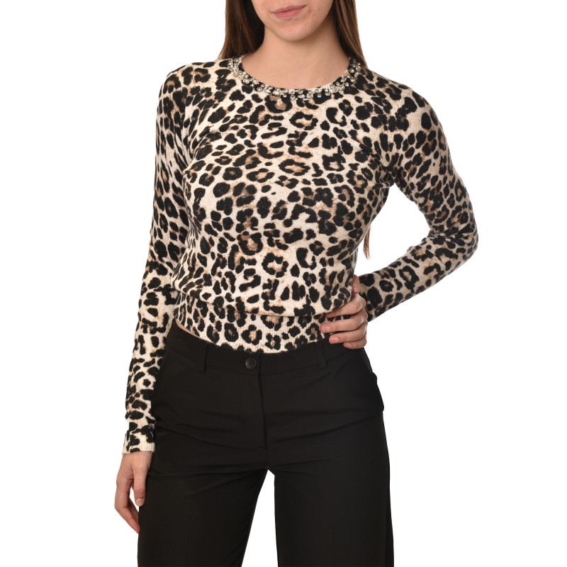 Motel Sweater Knitted With Sparkle Stones-Animal Print