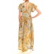 Lotus Eaters Satin Patterned Dress With V-Neckline-Mustard & Black