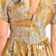 Lotus Eaters Satin Patterned Dress With V-Neckline-Mustard & Black