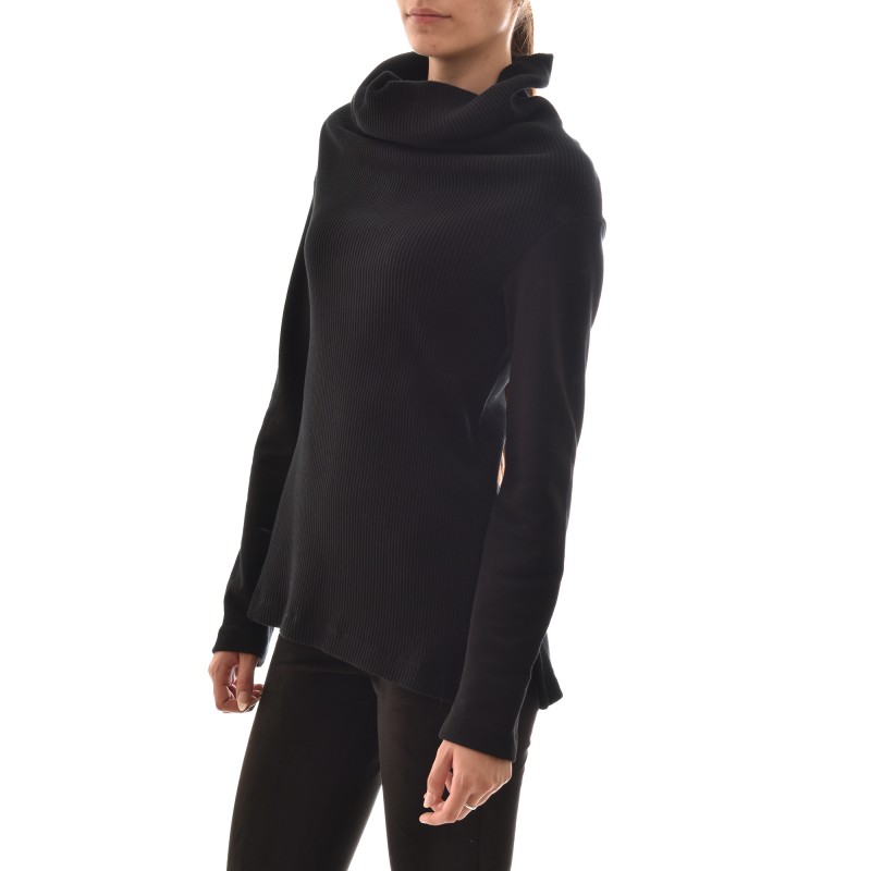 Lotus Eaters High Collar Rib Knit Blouse-Black