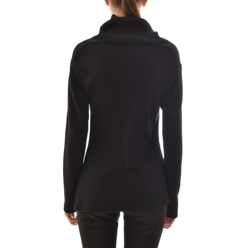 Lotus Eaters High Collar Rib Knit Blouse-Black