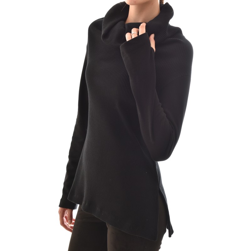 Lotus Eaters High Collar Rib Knit Blouse-Black