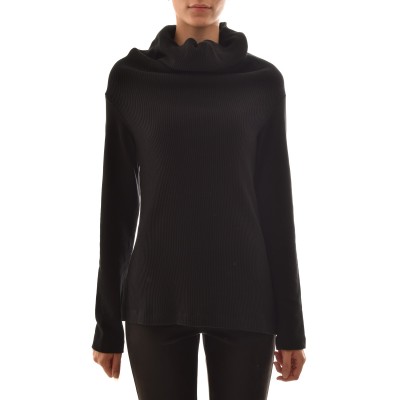 Lotus Eaters High Collar Rib Knit Blouse-Black