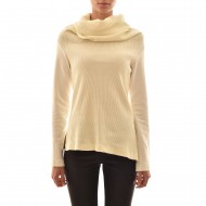 Lotus Eaters High Collar Rib Knit Blouse-Ecru