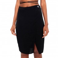 Calvin Klein Crepe Tie Waist Midi Skirt-CK Black
