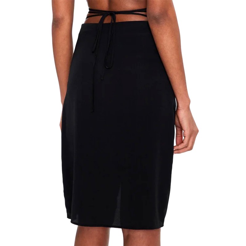 Calvin Klein Crepe Tie Waist Midi Skirt-CK Black