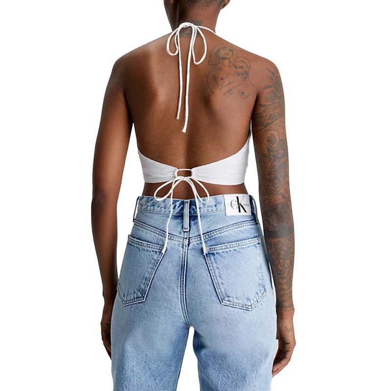 Calvin Klein Crinkle Rayon Drawstring Bra Top-Ancient White Calvin Klein Crinkle Rayon Drawstring Bra Top-Ancient White