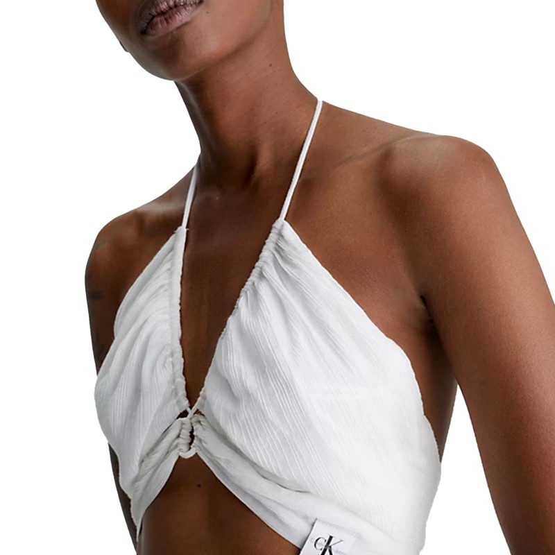 Calvin Klein Crinkle Rayon Drawstring Bra Top-Ancient White Calvin Klein Crinkle Rayon Drawstring Bra Top-Ancient White