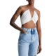 Calvin Klein Crinkle Rayon Drawstring Bra Top-Ancient White Calvin Klein Crinkle Rayon Drawstring Bra Top-Ancient White