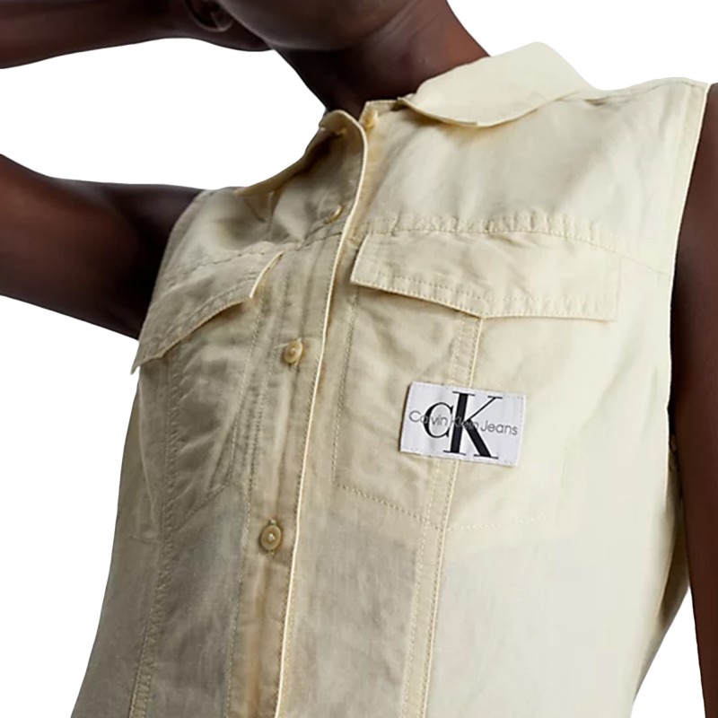 Calvin Klein Sleeveless Cotton Shirt Dress-Green Haze Calvin Klein Sleeveless Cotton Shirt Dress-Green Haze