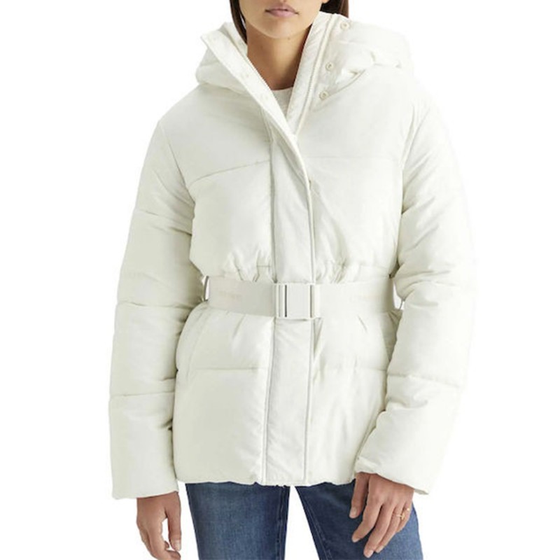Calvin Klein Logo Belt Short Puffer Jacket-Ivory Calvin Klein Logo Belt Short Puffer Jacket-Ivory