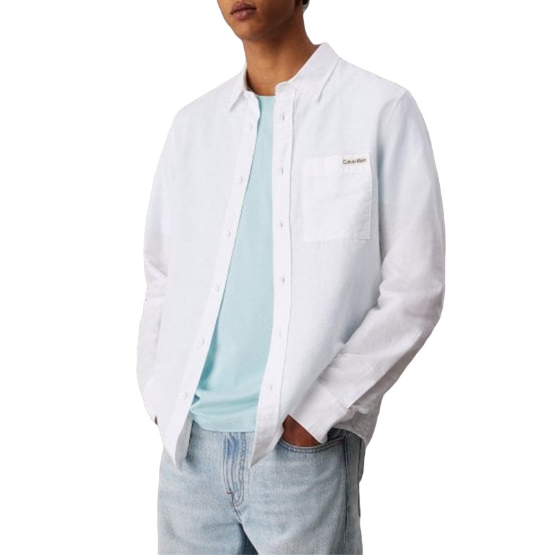 Calvin Klein Shirt Linen Cotton-Bright White Calvin Klein Shirt Linen Cotton-Bright White