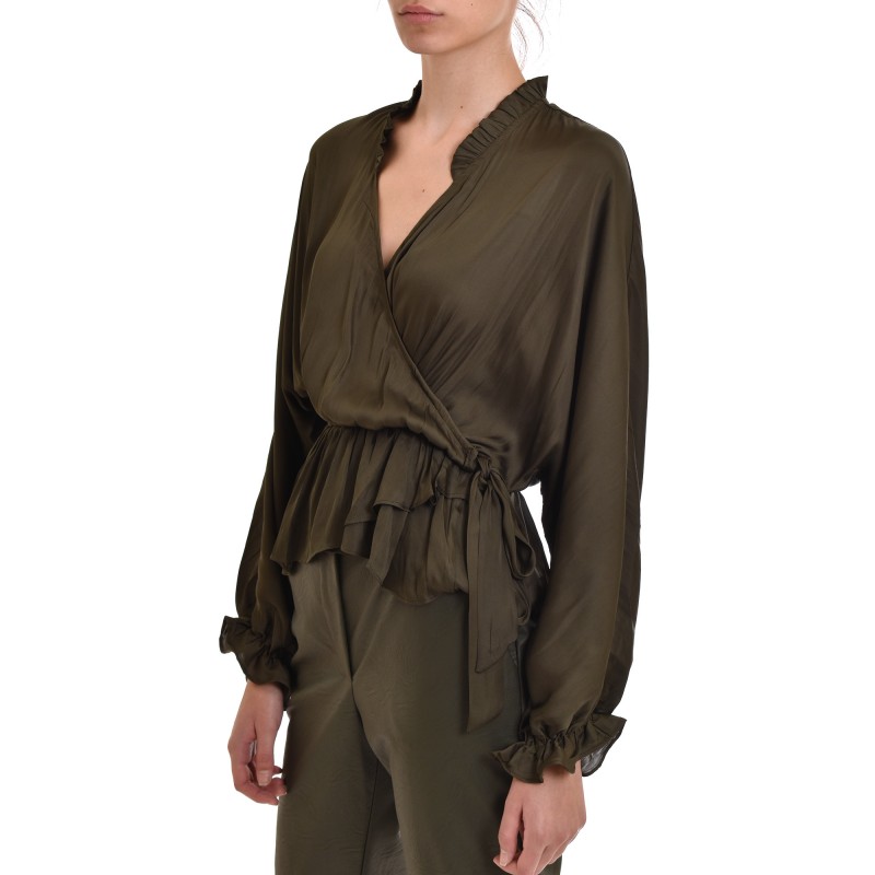 Nekane Blouse Seila Wrap With Lacing-Chaki Nekane Blouse Seila Wrap With Lacing-Chaki