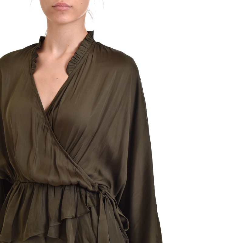 Nekane Blouse Seila Wrap With Lacing-Chaki Nekane Blouse Seila Wrap With Lacing-Chaki