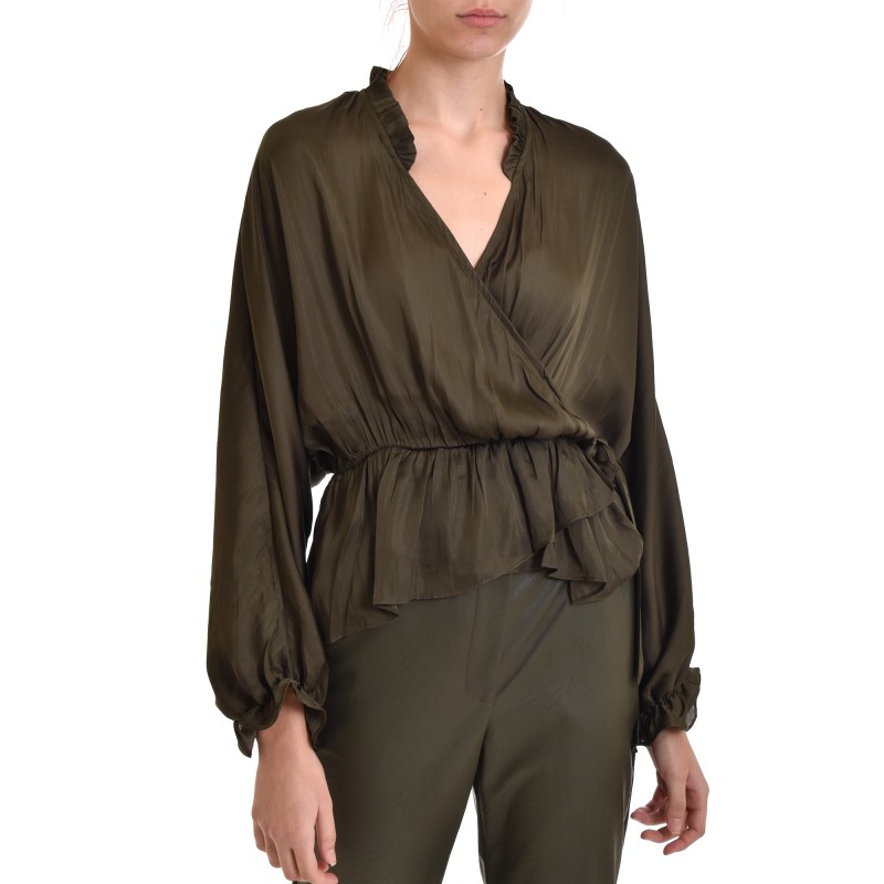 Nekane Blouse Seila Wrap With Lacing-Chaki Nekane Blouse Seila Wrap With Lacing-Chaki