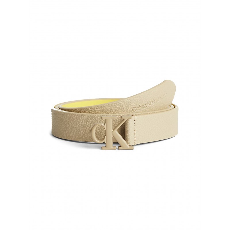 Calvin Klein Leather Belt With Monogram Buckle-Travertine