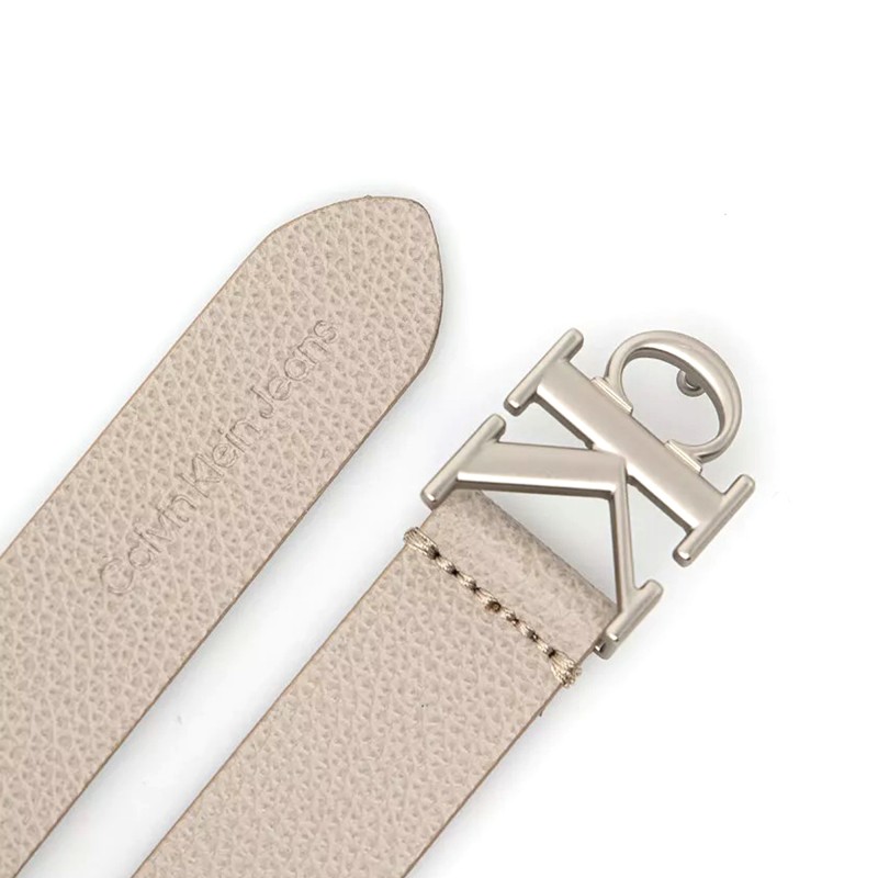 Calvin Klein Logo Buckle Leather Belt-Dune