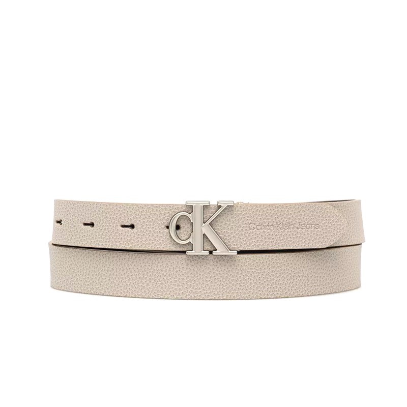 Calvin Klein Logo Buckle Leather Belt-Dune