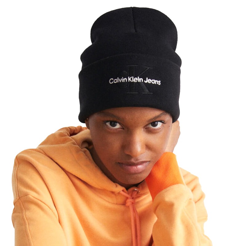 Calvin Klein Monologo Embroidery Logo Beanie-Black Calvin Klein Monologo Embroidery Logo Beanie-Black