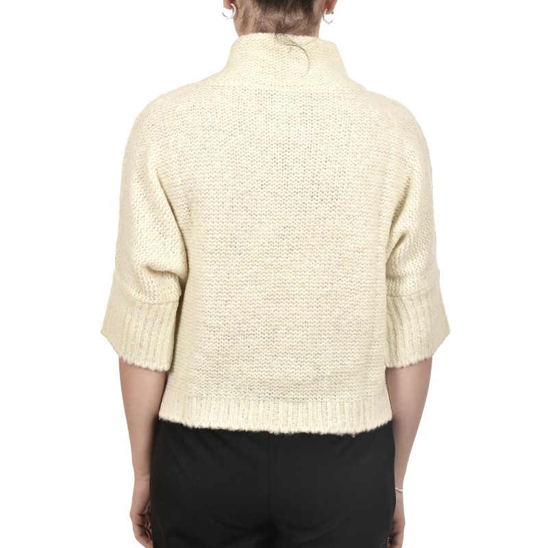 Lotus Eaters KG4 Knit High Collar Top-Ecru