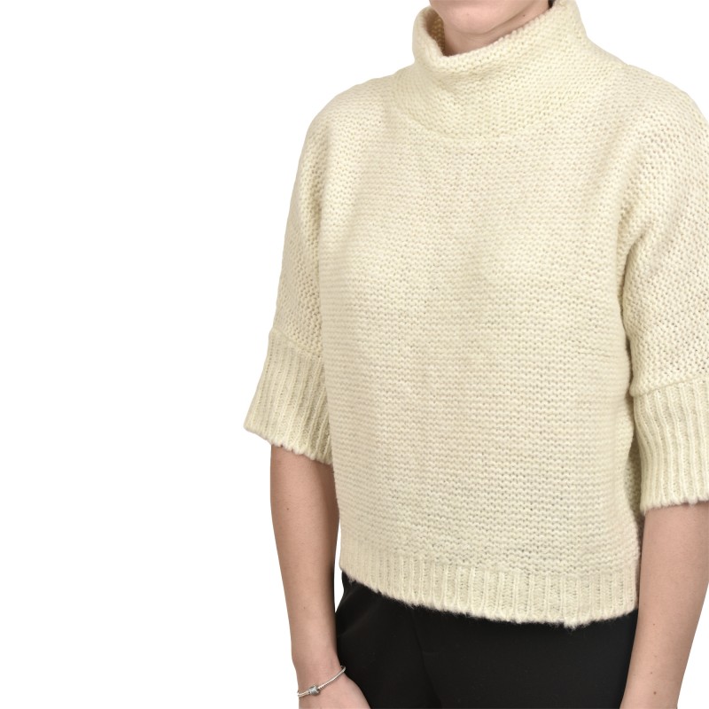 Lotus Eaters KG4 Knit High Collar Top-Ecru