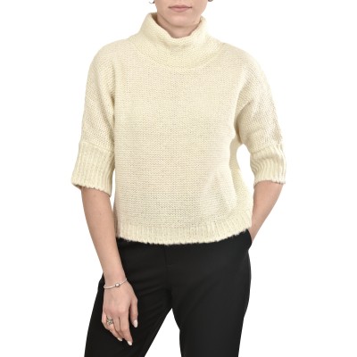Lotus Eaters KG4 Knit High Collar Top-Ecru