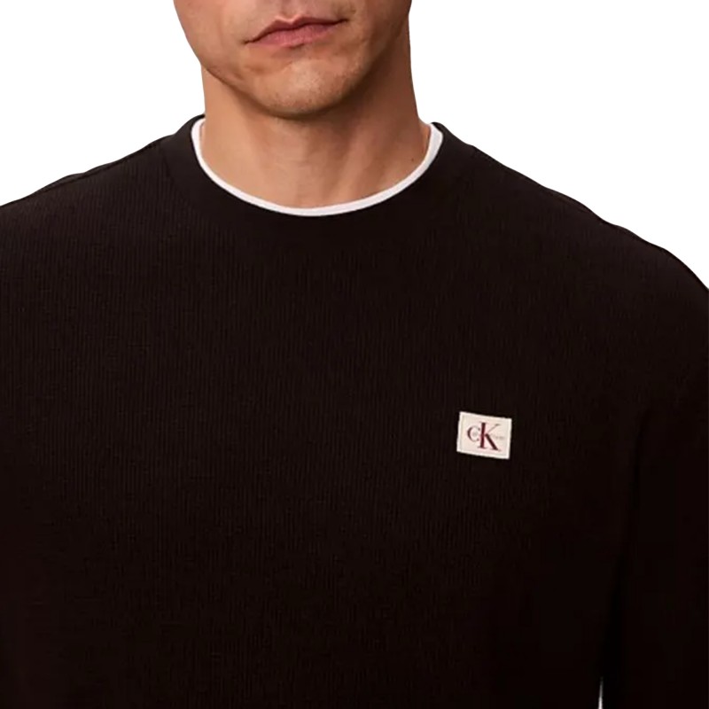 Calvin Klein T-Shirt Long Sleeve Waffle Badge-Black Calvin Klein T-Shirt Long Sleeve Waffle Badge-Black