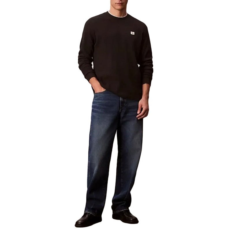 Calvin Klein T-Shirt Long Sleeve Waffle Badge-Black Calvin Klein T-Shirt Long Sleeve Waffle Badge-Black