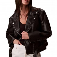 Calvin Klein Jacket Moto Faux Leather With Belt-Black