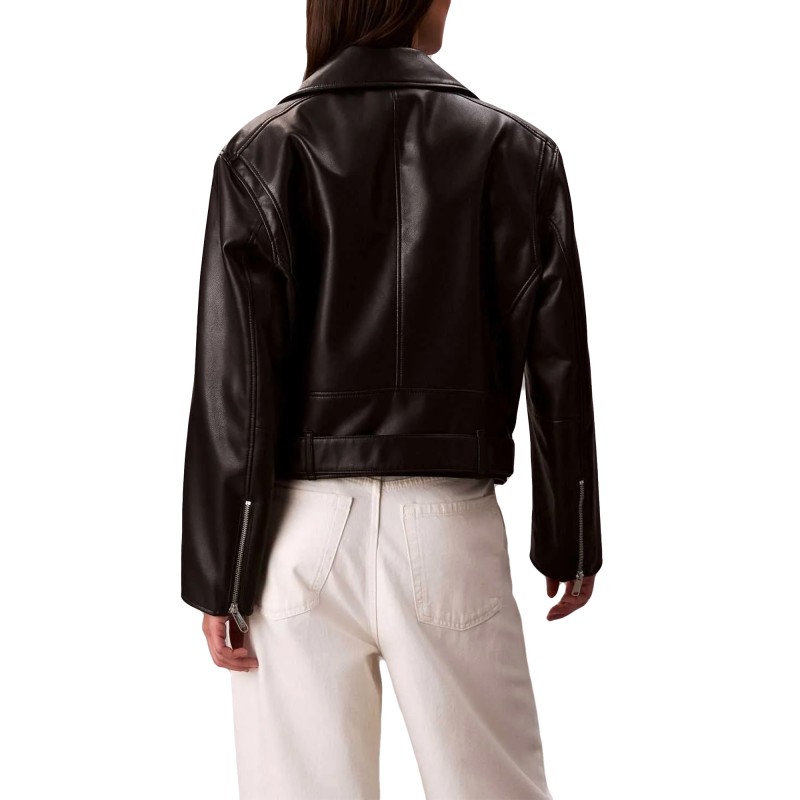 Calvin Klein Jacket Moto Faux Leather With Belt-Black