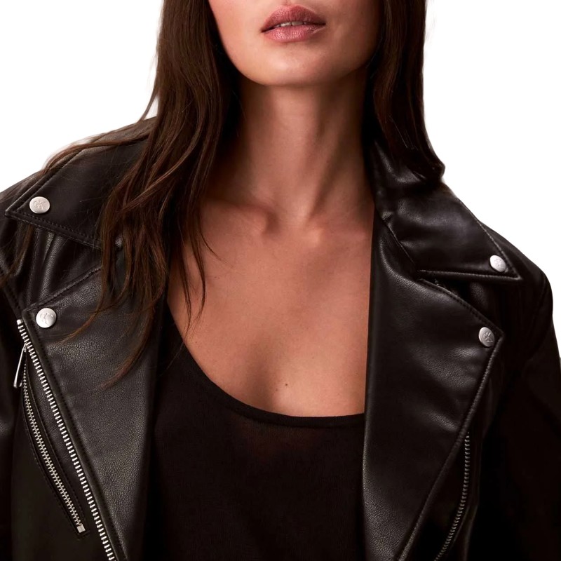 Calvin Klein Jacket Moto Faux Leather With Belt-Black